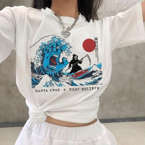 Simple Cartoon Character Funny T Shirts Women Grunge Aesthetic Hand Graphic T-shirt Oversized Tshirt Casual Tee Woman Clothes