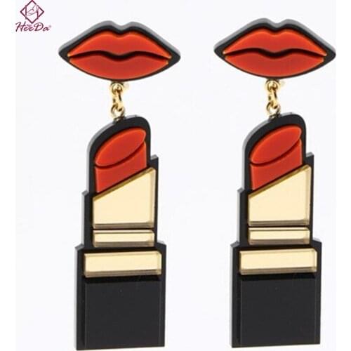 Heeda Acrylic Creative Personality Lipstick Lip Shape Dangle Earrings 2017 Trendy Hot-selling Eardrop Big Name Hyperbole Brincos