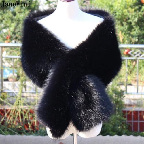 JaneVini 2018 Elegant Black Shrug Fur Shawls and Wraps Bolero Winter Warm Faux Fur for Wedding Party Cape Bolero Fausse Fourrure