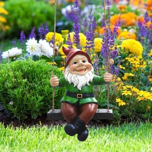 Gnomes Swing Creative Home Decor Garden Gnomes Outdoor Hanging Swing Statue Cute Resin Craft Christmas Gift Ornaments