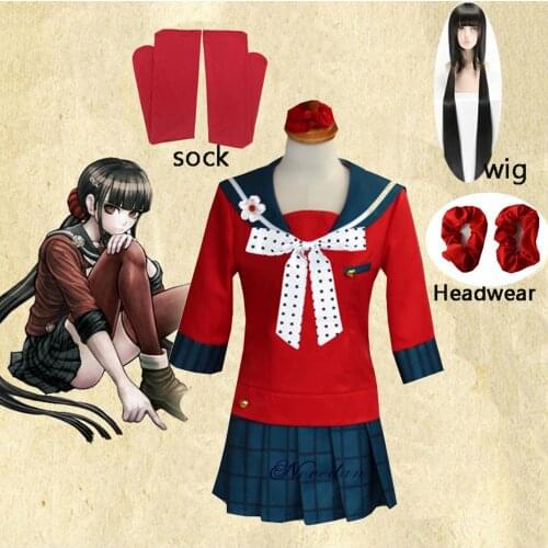 Anime Danganronpa V3 Killing Harmony Harukawa Maki School Uniform Women Girl Cosplay Costume Set and Wig Halloween Party Costume