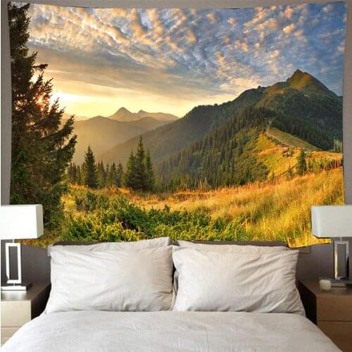Beautiful natural scenery Ins Forest Lakes Tapestries wall hanging beach towels The living room background is decorated