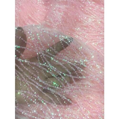 Hot selling strip design glued glitter tulle Lace Fabric glued glitter lace fabric JRB-102810 for party dress