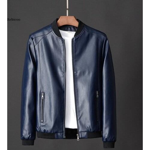 Pu Leather Jacket for Men Motorcycle Autumn Black Bomber Mens Jackets Faux Leather Coat Men Clothing Baseball Pu Jacket