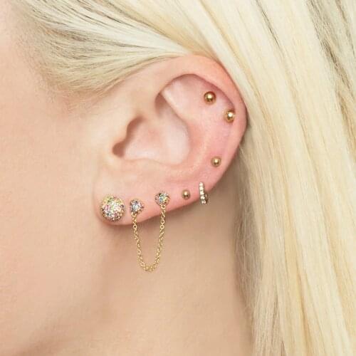 Summer Fashion 2021 Geometric Ball Round Stud Earring 925 Sterling Silver Colorful Rainbow CZ Paved Gold Vermeil Earring Jewelry