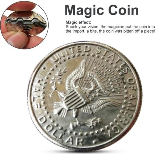 Hot Two Fold Bite Coin Dollars Magic Close-Up Bite Restored Illusion Coin For Magic Show Bitten Coin Coin And Bite Currency