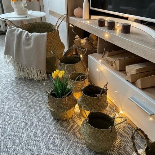 LuanQI Seagrass Wicker Woven Storage Basket Planting Flower Pot Folding Organizer Laundry Basket Home Garden Belly Mimbre Basket