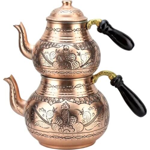 Morya Copper Teapot Infuser Teaware Turkish Handmade Tea Pot Kettle Set Warmer Cover Heater Red Colour 2.5 Lt 5-6 3persons