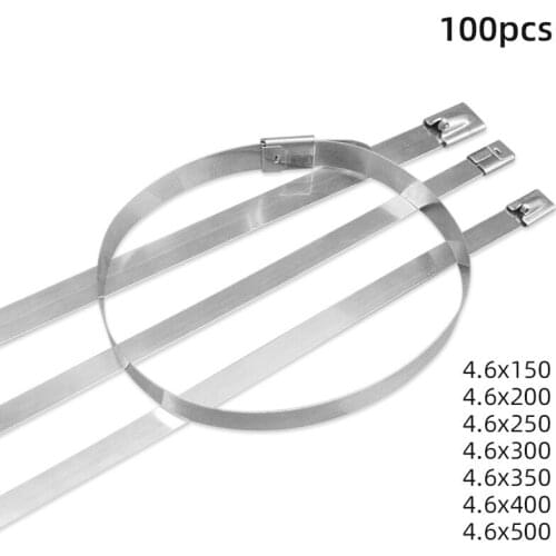 Multi-Purpose Locking Cable Metal Zip Ties Stainless Steel Twist Zip-Exhaust Wrap Coated 4.6MMX200 Harness Binding 100PCS