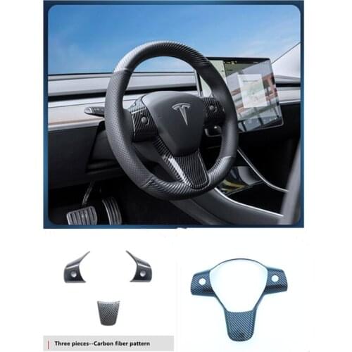 Steering Wheel Patch Integrated For Tesla Model 3/Y Three Pieces Decoration Tesla Interior Modified Accessories Carbon Fiber