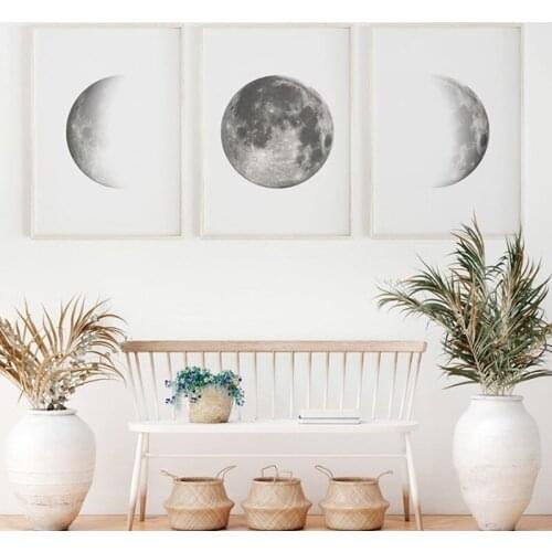 Wall Art Decor Moon Phases Print Grey Moon Poster Moon Watercolor Art Canvas Painting Bedroom Wall Picture for Living Room Home