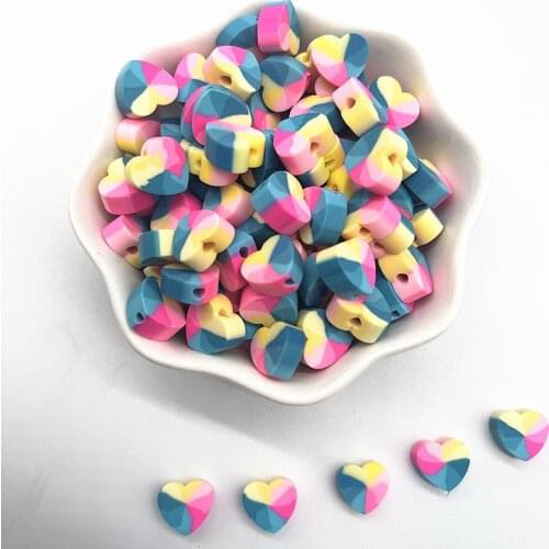 New 30pcs 10mm Heart-shaped Beads Polymer Clay Spacer Loose Beads for Jewelry Making DIY Bracelet Accessories #19