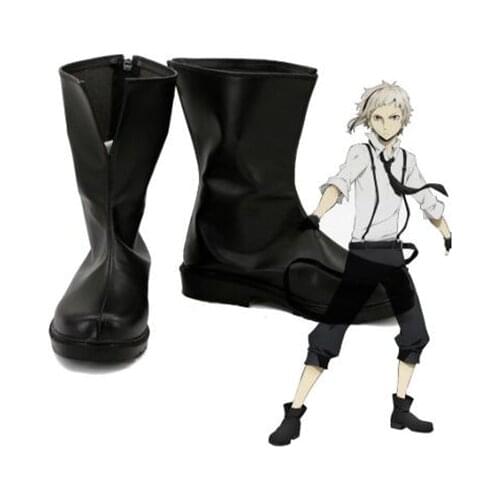 Bungo Stray Dogs Atsushi Nakajima Cosplay Boots Shoes Black Men Shoes Costume Customized Accessories Halloween Party Shoes