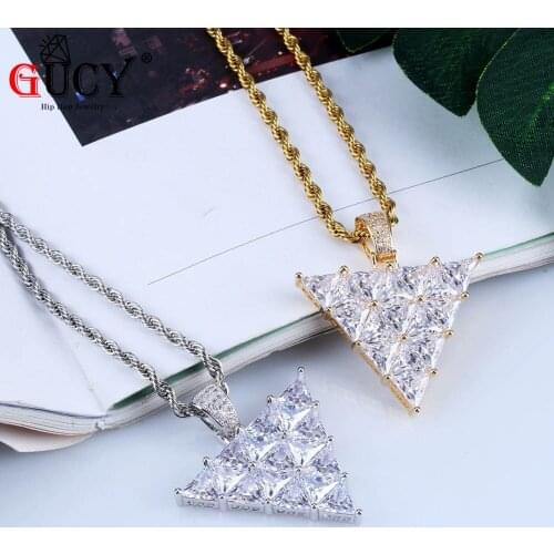 GUCY Hip Hop Inverted Triangle Pendant Necklace Copper Gold/Silver Color Plated Micro Pave AAA+ CZ Charm Jewelry For Men Women