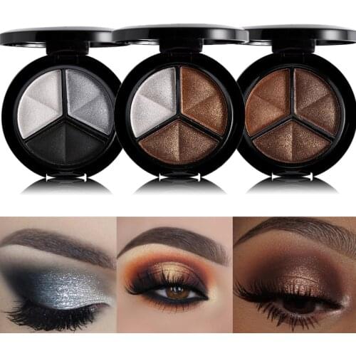 3 Colors Shimmer Glitter Eye Shadow Palette Makeup Copper Bronzer Sliver Grey Metallic Smoky Cut Crease Eyeshadow