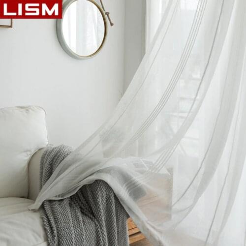 LISM Striped Linen Sheer Curtain for the Living Room Bedroom Kitchen for Modern Voile Tulle Minimalism Curtains for Window Drape