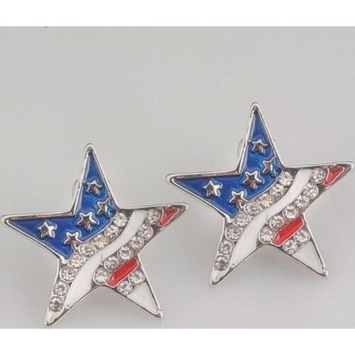 RJ New Fashion American USA Flag Stud Earrings Blue White Red Enamel Star Crystal Earrings Oorbellen Girl Womens Jewelry
