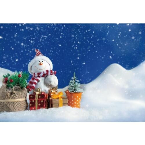 Christmas Backdrop Snowman Doll Gift Box Snowy Photography Background Happy New Year Xmas Party Decor Photo Booth Studio Props