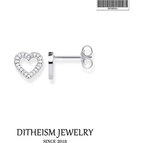 Heart Pave Stud Earrings, 2018 New Cubic Zirconia Fashion Jewelry Trendy Romantic 925 Sterling Silver Gift For Women Lover