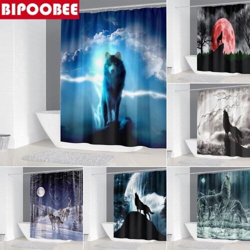 Wolf Animal Printed Bathroom Shower Curtain 3d Waterproof Bath Curtains Washroom Decor Durable Bathtub Screen with 12 Hooks