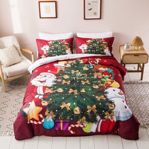 WUJIE Christmas Duvet Cover Set Santa Claus Pattern Comforter Pillowcase Bedding Set Polyester Bedding Linens King Queen Twin