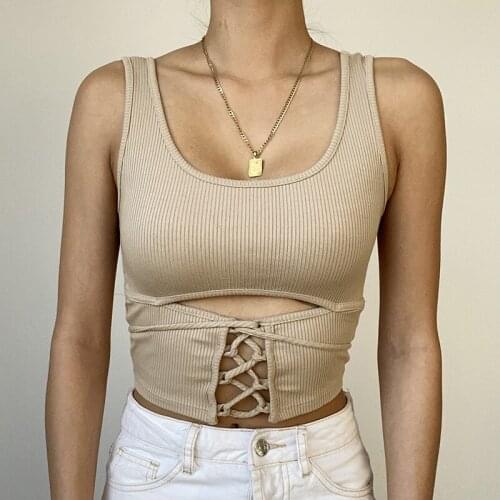 Women Summer Fahion Ribbed Hollow out Tank Top Casual Short Vest Solid Color Knitted Bandage Off Shoulder Crop Top