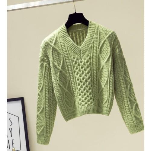 Trendy New Fad Autumn Winter Women V-Neck Sweaters Knitting Fashion Korean Style Solid Minimalist Ladies Female Tops