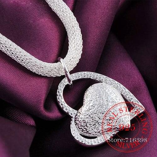 925 Sterling Silver 18 Inch Double Heart Pendant AAA Zircon Necklace For Women Fashion Wedding Charm Jewelry