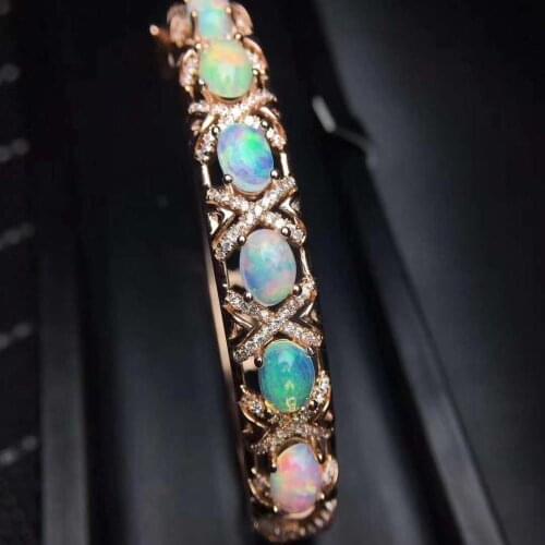 100% Natural And Real Opal bangle Solid S925 Sterling Silver For Women Colour Gem Stone Rings Fine Jewelry