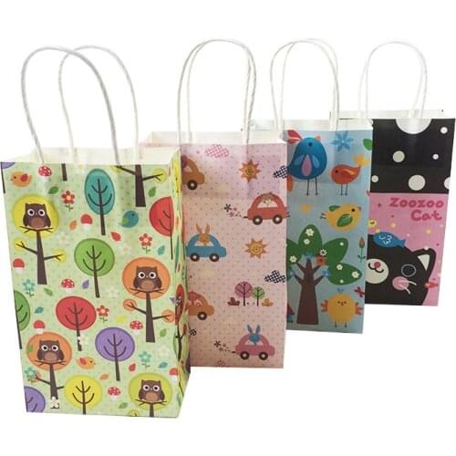 10pcs/lot Cute Animal Paper Bags With Handle 13*22*8cm Birthday Party Holiday Recyclable Multifuntion Shopping Gift Package Bag