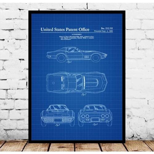 1968 Corvette Patent Blueprint Poster