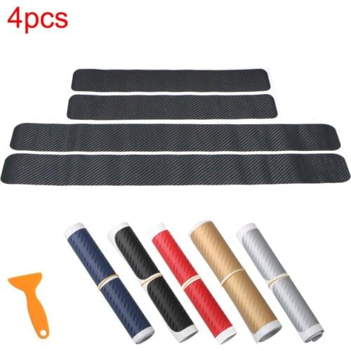 4PCS Universal Car Threshold Carbon Fiber Sticker 3D/ 4D Door Scratch Strip Anti-kick Film Protective Pad Welcome Pedal