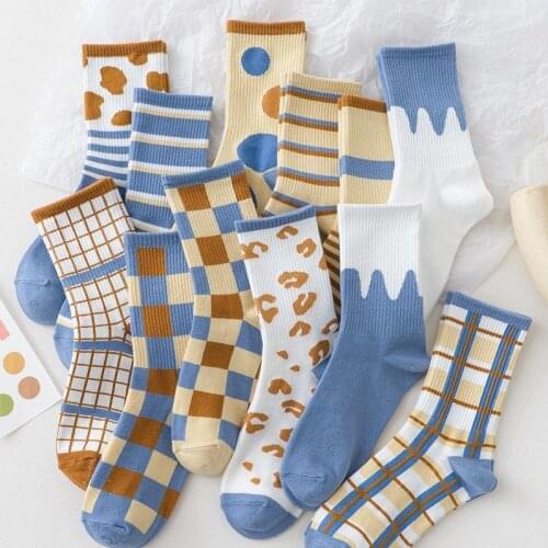 6Pairs/set woman stockings COTTON fashion for Autumn/winter blue color for students girl