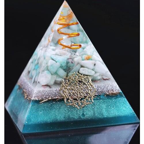 Reiki Amazonite Crystal Orgone Pyramid Healing Quartz Energy Points/Emf Protection Meditation Yoga Energy Generator