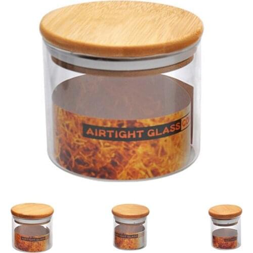 Bamboo Wood Airtight Jar Large Capacity Tobacco Storage Tank Bamboo Wood Cover Transparent Glass Airtight Container