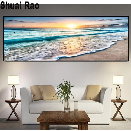 Big size 5d diy diamond painting full square round Sunsets Natural Sea Beach Landscape diamond embroidery for home paintings