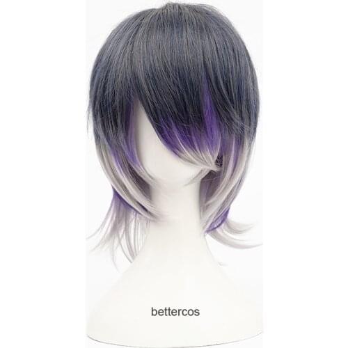 DIABOLIK LOVERS Sakamaki Reiji Short Purple Ombre Cosplay Wig Heat Resistant Synthetic Hair Wigs + Free Wig Cap