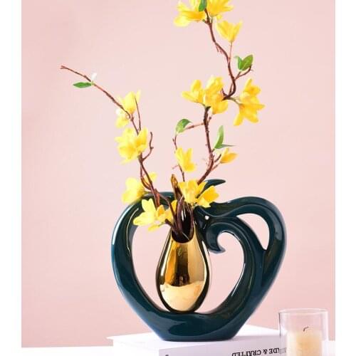 European Love Shape Ceramic Vase Fake Flower Accessories Home Livingroom Desktop Furnishing Crafts Dining Table Ornaments Decor