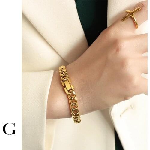 GHIDBK Hot Sale 2021 Stainless Steel Jewelry Unique Design 8mm Thick Watch Clasp Bangles Minimalist Statement Summer Bracelets