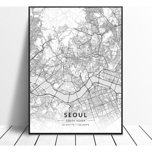 Seoul Daegu Cheongju Sputh Korea Canvas Art Map Poster