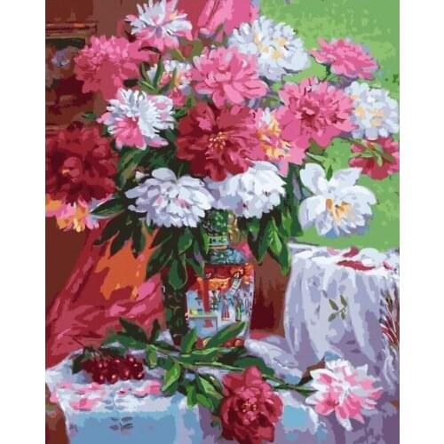 MaHuaf-W809 Noble Peony Painting by numbers DIY oil digital canvas painting wall pictures for living room