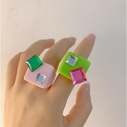 New Square Acrylic Resin Rings for Women Vintage Colorful Crystal Geometric Index Finger Ring 2021 Fashion Ring Jewelry Gifts