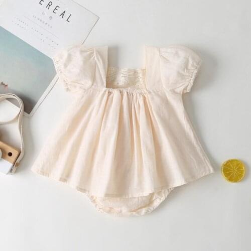 Summer Sweet Baby Rompers Solid Lace Baby Clothes Girl Short Sleeve Baby Girl Rompers Party Wedding Princess Baby Girl Clothes