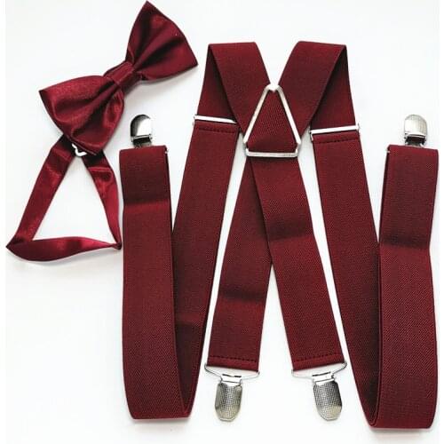 Solid Color Unisex Mens Suspenders Bow Tie Set Elastic Adjustable Suspender Neck Tie Sets Women Children Accessories LB054
