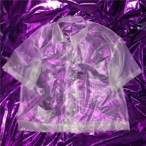 Korea Harajuku INS Hot Fashion Mens And Womens Transparent Jacket Fashion Show Short Sleeve T-Shirts Transparent Shirt Jacket