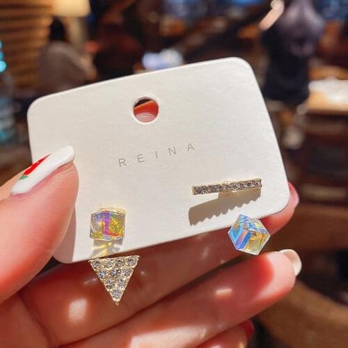 Korean Exquisite Zircon Asymmetric Stud Earring Wild Circle Geometric Earrings for Women Brincos Fashion Jewelry