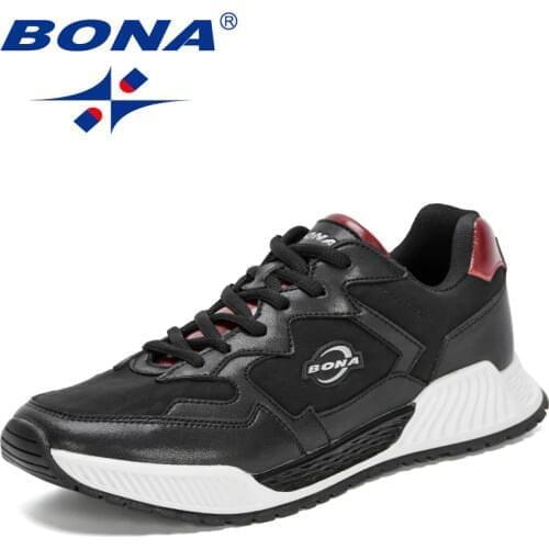 BONA 2021 New Designers Sneakers Breathable Action Leather Mesh Running Shoes Men Sports Shoes Lightweight Man Jogging Footwear