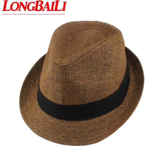 Summer Straw Fedora Hats Pattern Chapeu Panama Sun Beach Hats Men Trilby Caps MEDS022
