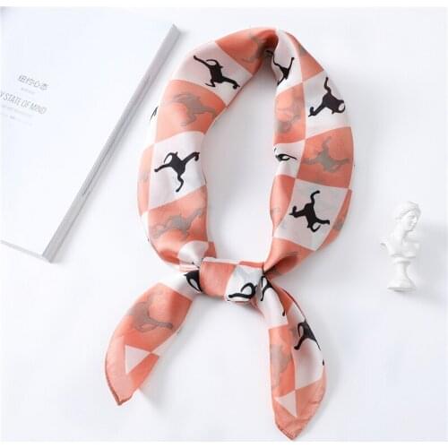 2021 Summer Square Silk Women Neck Scarf Luxury Horse Plaid Hair Band Shawl Lady Wraps Head Scarves Neckerchief Ring Tie 70*70cm