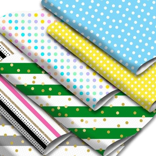 Geometric Theme Faux Leather Sheets Striped Dot Printed Synthetic Leather Fabric 20x33cm for DIY Hair Bows Earrings Garments